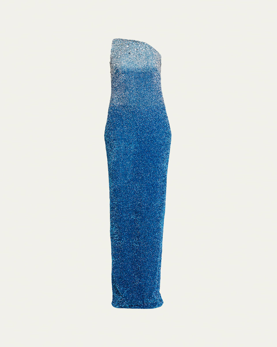 Asymmetric Neckline Ombre Signature Sequined Gown